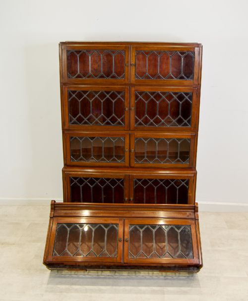 fig 4. Antique Minty Mahogany Barrister Bookcase with Leaded Glass - Early 20th Century