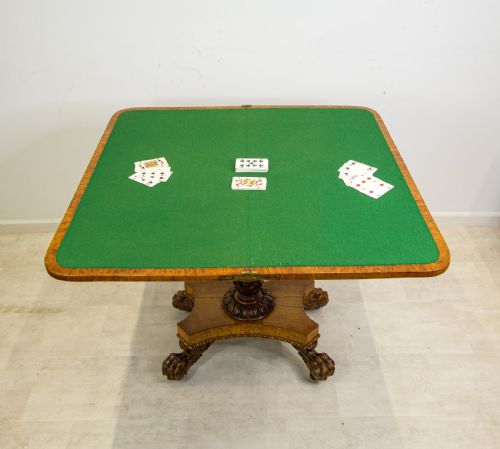 fig 1. Fine 19th Century Antique Pollard Oak Fold Over Games / Card Table