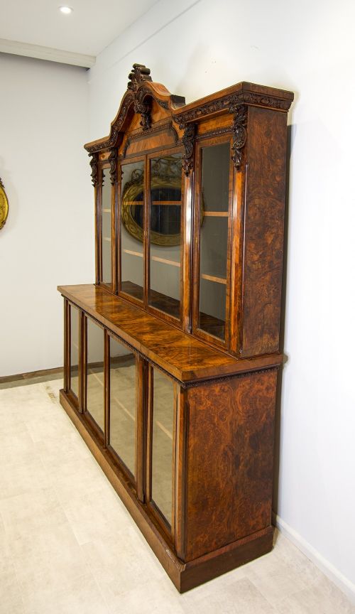 fig 2. Magnificent Antique Burr Walnut & Kingwood Bookcase Display Cabinet