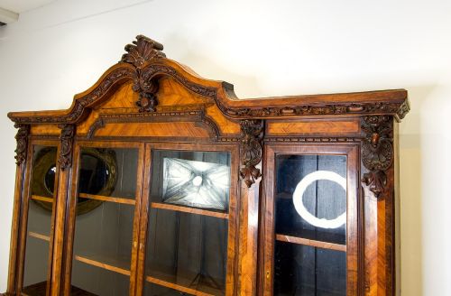 fig 3. Magnificent Antique Burr Walnut & Kingwood Bookcase Display Cabinet