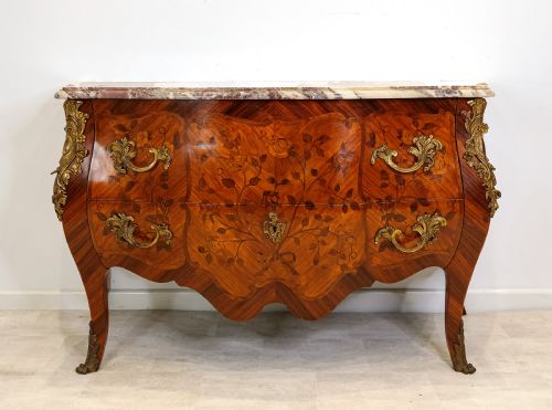 fig 1. Fine 19th Century French Marquetry & Gilt Bronze Marble-Top Commode Chest (c.1880)