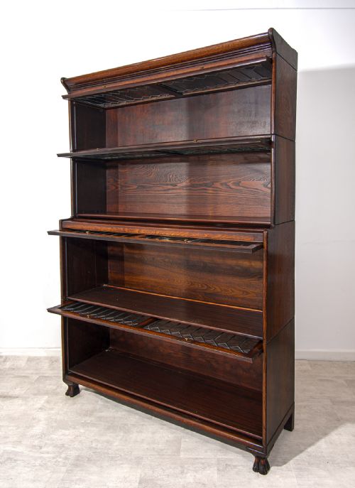 fig 1. Large Antique Oak Sectional Barrister Bookcase with Leaded Glass Doors – 188cm High