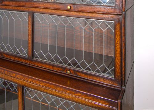 fig 2. Large Antique Oak Sectional Barrister Bookcase with Leaded Glass Doors – 188cm High