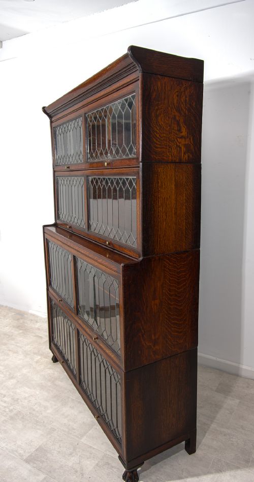 fig 3. Large Antique Oak Sectional Barrister Bookcase with Leaded Glass Doors – 188cm High
