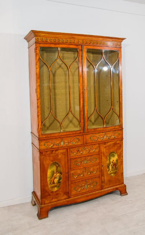 fig 2. Antique Satinwood Painted Display Cabinet with Neoclassical Decoration & Astragal Glazed Doors – Early 20th Century