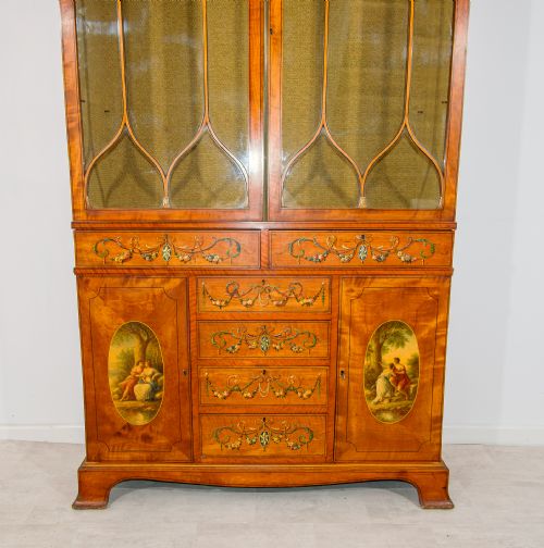 fig 3. Antique Satinwood Painted Display Cabinet with Neoclassical Decoration & Astragal Glazed Doors – Early 20th Century