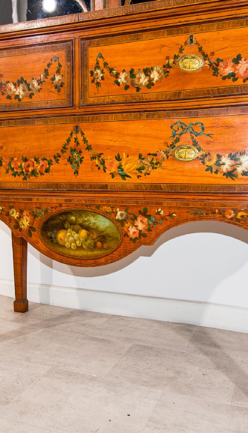 fig 2. Antique Satinwood Bookcase on Stand with Neoclassical Decoration & Astragal Glazed Doors - Early 20th Century Sheraton Revival