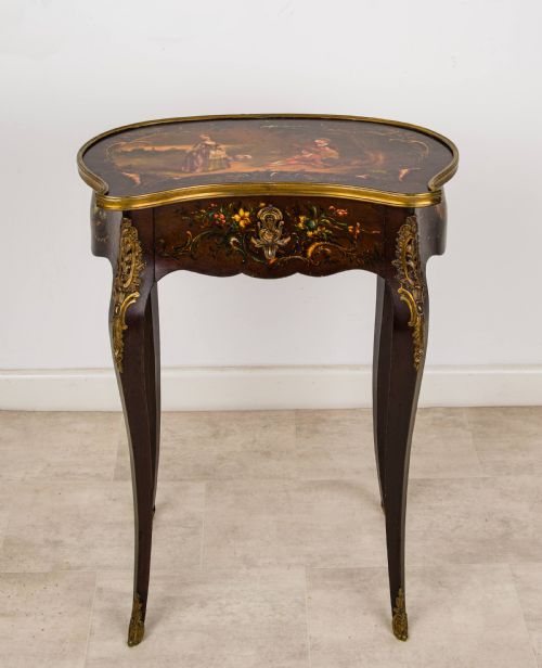 fig 1. 19th-Century French Vernis Martin Painted Side Table with Ormolu & Cabriole Legs