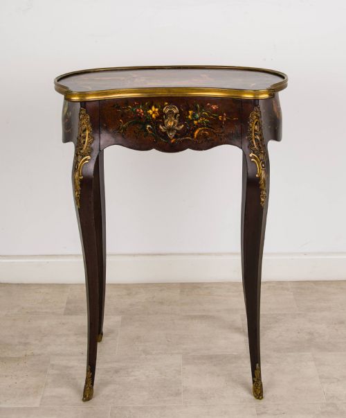 fig 2. 19th-Century French Vernis Martin Painted Side Table with Ormolu & Cabriole Legs