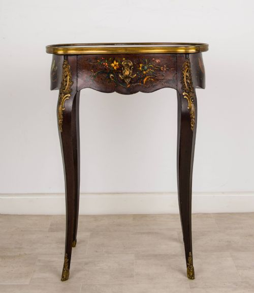 fig 3. 19th-Century French Vernis Martin Painted Side Table with Ormolu & Cabriole Legs