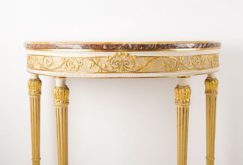 ANTIQUE GEORGIAN STYLE DEMILUNE CONSOLE TABLE WITH ROUGE MARBLE TOP - ADDITIONAL PHOTO 3
