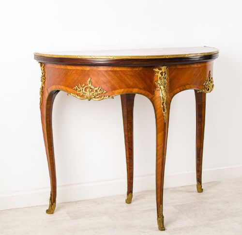 ANTIQUE FRENCH KINGWOOD DEMILUNE GAMES TABLE IN THE MANNER OF JOSEPHEMMANUEL ZWIENER - ADDITIONAL PHOTO 3