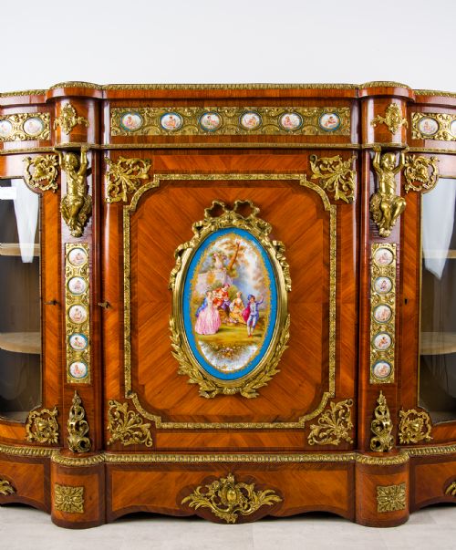 EXHIBITION QUALITY ANTIQUE KINGWOOD CREDENZA WITH ORMOLU PORCELAIN PANELS C1880 PROVENANCE GREAT BRAMPTON HOUSE - ADDITIONAL PHOTO 3