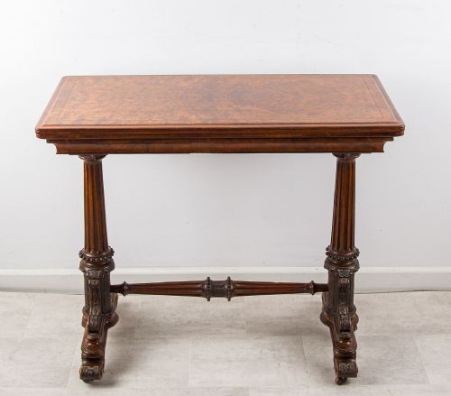 fig 1. 19th Century Burr Walnut Fold-Over Games / Card Table