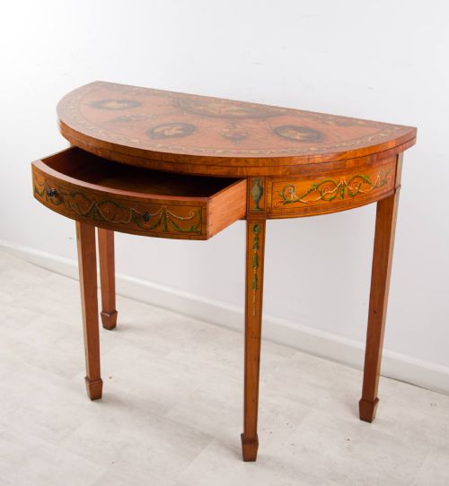 ANTIQUE SATINWOOD PAINTED DEMILUNE GAMES CARD TABLE 19TH CENTURY - ADDITIONAL PHOTO 2
