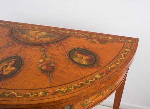 ANTIQUE SATINWOOD PAINTED DEMILUNE GAMES CARD TABLE 19TH CENTURY - ADDITIONAL PHOTO 3