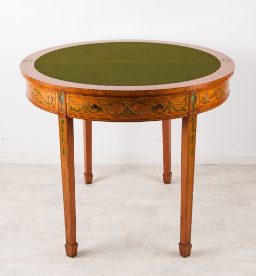 ANTIQUE SATINWOOD PAINTED DEMILUNE GAMES CARD TABLE 19TH CENTURY - ADDITIONAL PHOTO 4