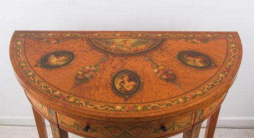 ANTIQUE SATINWOOD PAINTED DEMILUNE GAMES CARD TABLE 19TH CENTURY - ADDITIONAL PHOTO 5