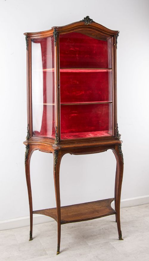 fig 1. Antique Mahogany Display Cabinet with Ormolu Mounts By C. Mellier & Co London