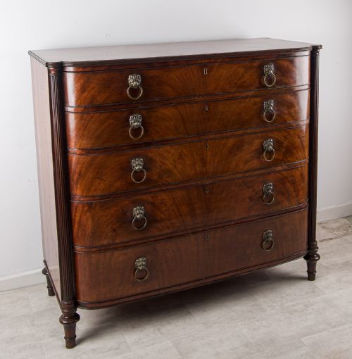 fig 1. Antique Georgian Mahogany Bow Front Chest With lion Mask Handles