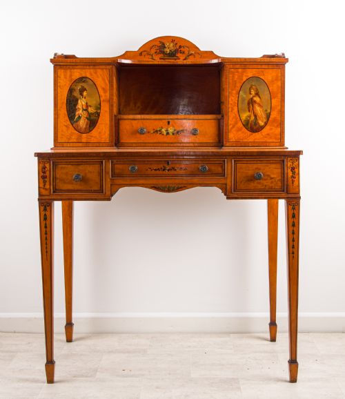 FINE EDWARDIAN SATINWOOD HANDPAINTED WRITING DESK CIRCA 1900 - ADDITIONAL PHOTO 1