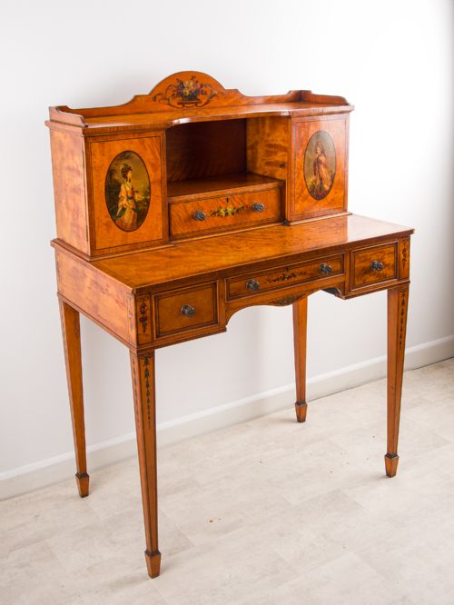 FINE EDWARDIAN SATINWOOD HANDPAINTED WRITING DESK CIRCA 1900 - ADDITIONAL PHOTO 3