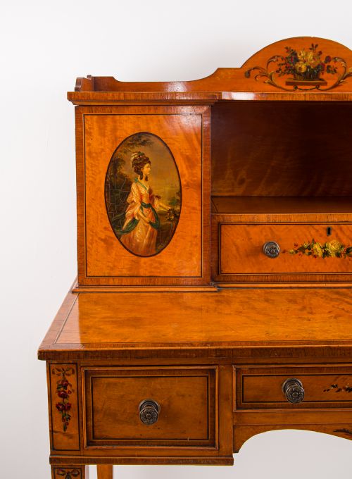 FINE EDWARDIAN SATINWOOD HANDPAINTED WRITING DESK CIRCA 1900 - ADDITIONAL PHOTO 5
