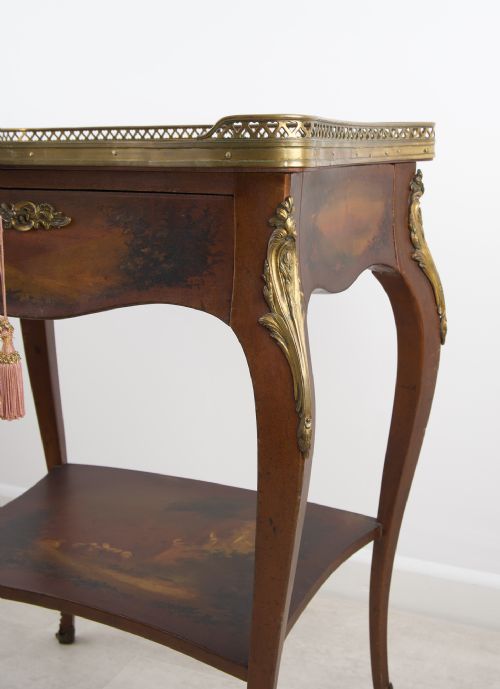 fig 1. Fine 19th Century Vernis Martin Lacquered Side Table with Brass Gallery & Gilt Mounts