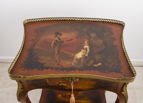 fig 2. Fine 19th Century Vernis Martin Lacquered Side Table with Brass Gallery & Gilt Mounts