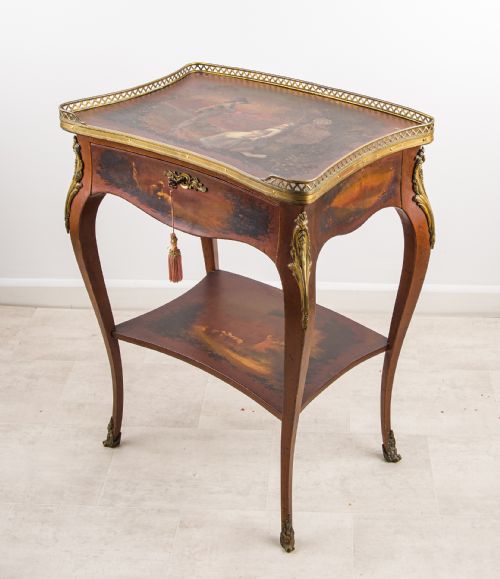 fig 3. Fine 19th Century Vernis Martin Lacquered Side Table with Brass Gallery & Gilt Mounts