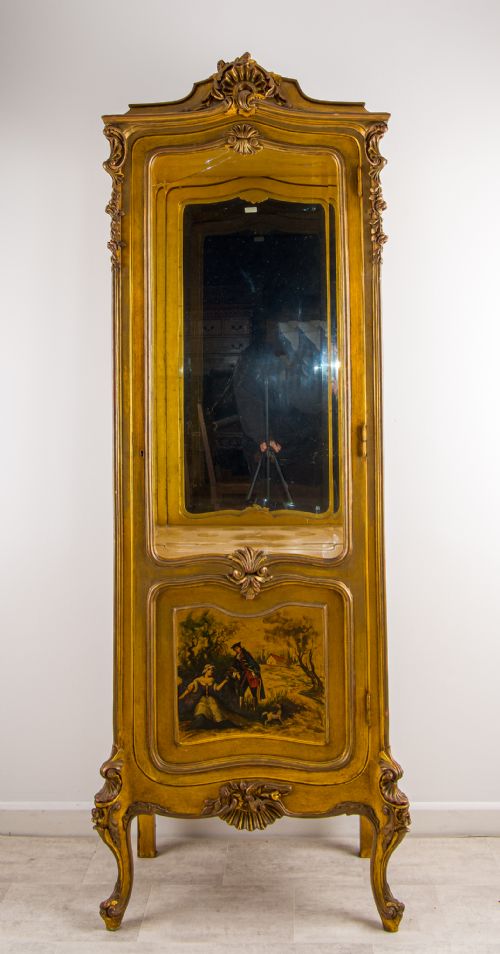ANTIQUE FRENCH GILTWOOD DISPLAY CABINET VITRINE WITH PAINTED PANELS - ADDITIONAL PHOTO 1