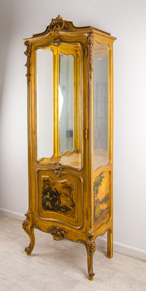 ANTIQUE FRENCH GILTWOOD DISPLAY CABINET VITRINE WITH PAINTED PANELS - ADDITIONAL PHOTO 2
