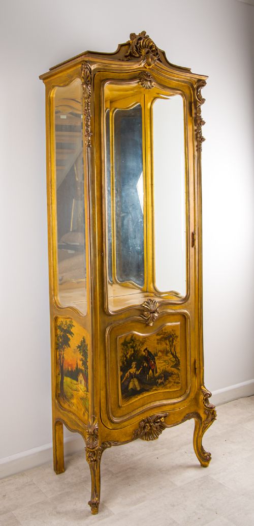 ANTIQUE FRENCH GILTWOOD DISPLAY CABINET VITRINE WITH PAINTED PANELS - ADDITIONAL PHOTO 3