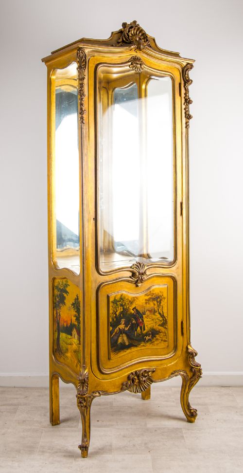 ANTIQUE FRENCH GILTWOOD DISPLAY CABINET VITRINE WITH PAINTED PANELS - ADDITIONAL PHOTO 5