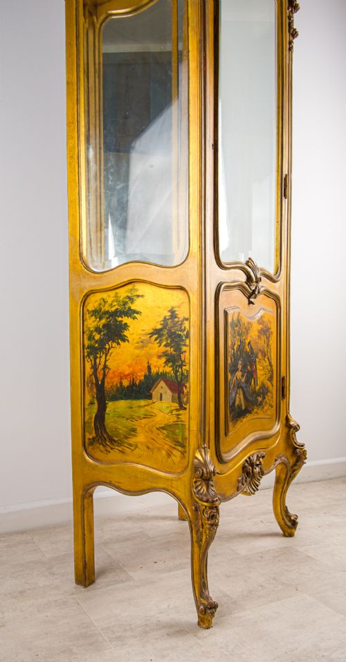 ANTIQUE FRENCH GILTWOOD DISPLAY CABINET VITRINE WITH PAINTED PANELS - ADDITIONAL PHOTO 6