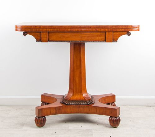 fig 1. Antique Regency Satinwood & Mahogany Card Table - Games Table on Pedestal Base c.1820