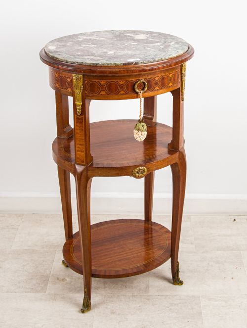 Antique French Marble Top Two-tier Bedside / Occasional Table - Ormolu Mounted