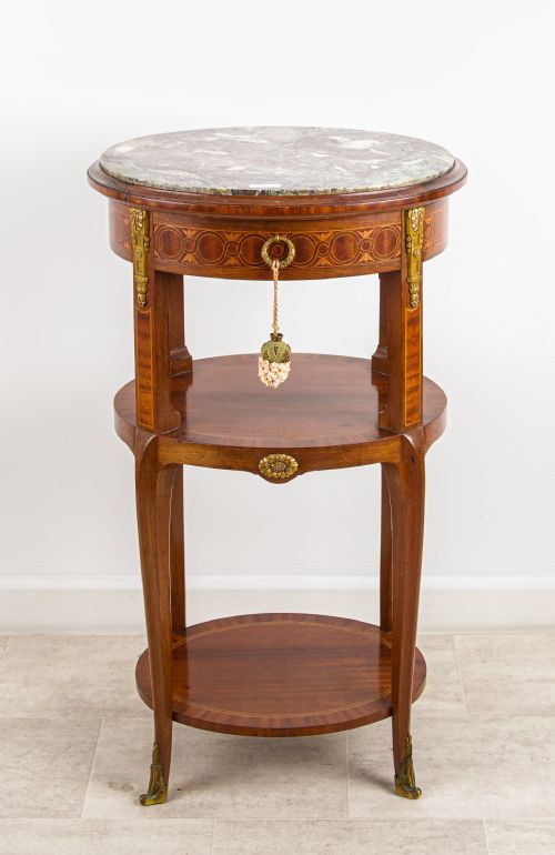fig 1. Antique French Marble Top Two-tier Bedside / Occasional Table - Ormolu Mounted