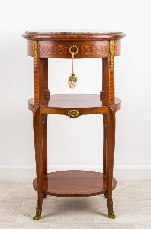 fig 2. Antique French Marble Top Two-tier Bedside / Occasional Table - Ormolu Mounted