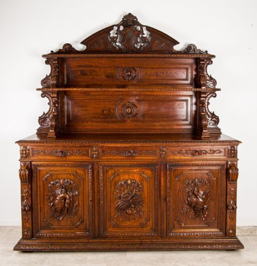 fig 1. Antique French Oak Sideboard Buffet Cabinet Circa 1880 Hand Carved 19th Century