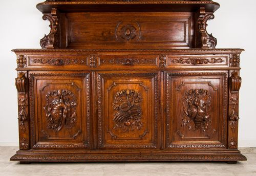 fig 2. Antique French Oak Sideboard Buffet Cabinet Circa 1880 Hand Carved 19th Century