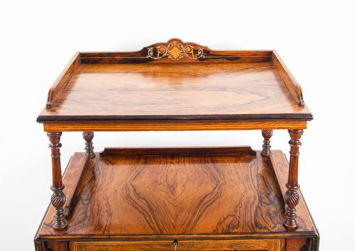 ANTIQUE ROSEWOOD DRINKS CABINET COCKTAIL CABINET WITH MARQUETRY PANEL SERVING GALLERY - ADDITIONAL PHOTO 4