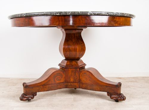fig 1. Antique Mahogany Centre Table with Marble Top - Large Round