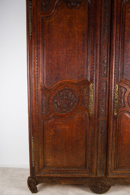 fig 2. Large Antique French Carved Oak Armoire Wardrobe - 19th Century Louis XV Style Cabinet