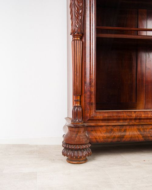 fig 1. Antique Victorian Flamed Mahogany Glazed Bookcase Display Cabinet