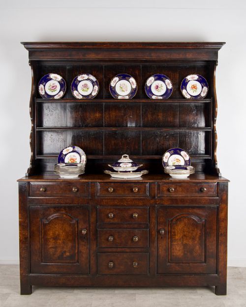 fig 1. Large Antique English Oak Dresser with Plate Rack – 20th Century Country House Farmhouse Sideboard