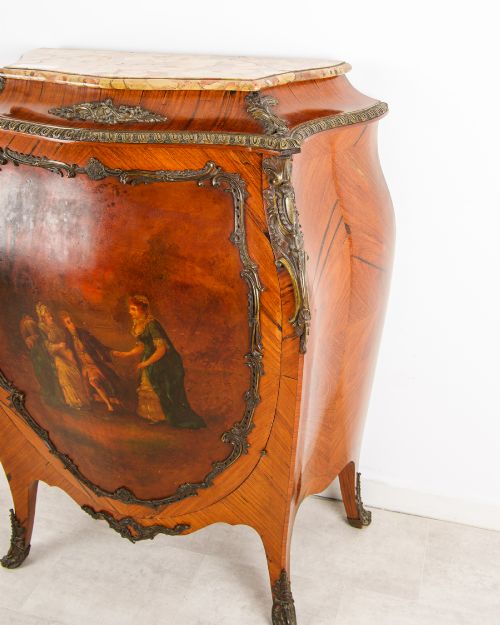 ANTIQUE FRENCH LOUIS XV KINGWOOD VERNIS MARTIN COMMODE MARBLE TOP ORMOLU MOUNTED SIDE CABINET - ADDITIONAL PHOTO 1