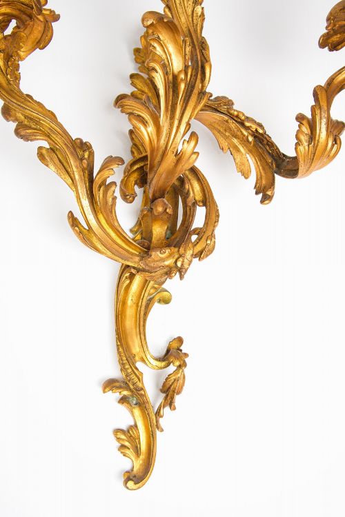 A FANTASTIC LARGE PAIR ANTIQUE FRENCH ORMOLU THREEBRANCH WALL LIGHTS CIRCA 1880 - ADDITIONAL PHOTO 7