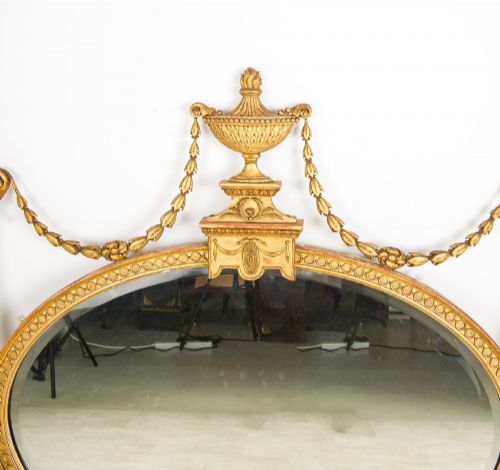 fig 1. Antique Giltwood Oval Overmantel Mirror, Adams Style, circa 1880