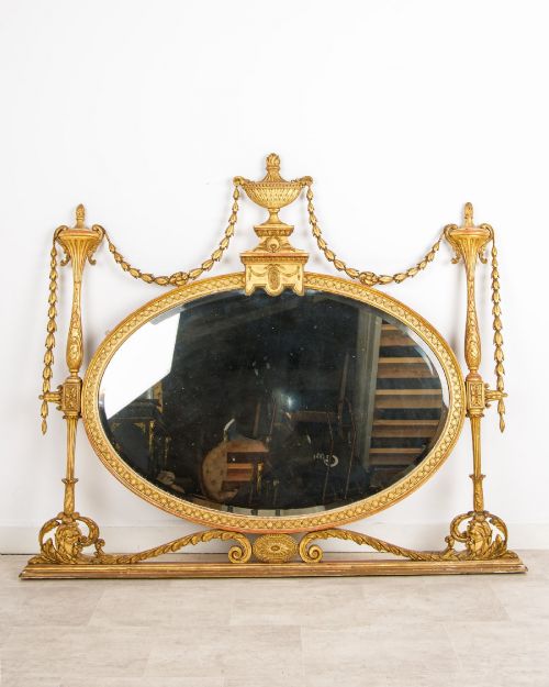 fig 2. Antique Giltwood Oval Overmantel Mirror, Adams Style, circa 1880